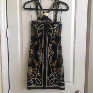 Vintage Cache midnight navy nautical print halter dress sz M